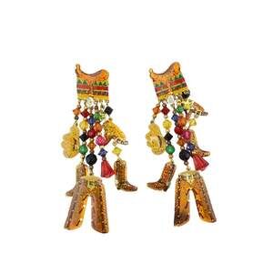 Vintage Country Western Themed Enameled Dangle Earrings